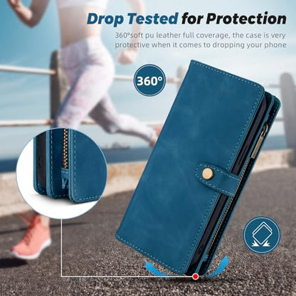 TwoHead for iPhone 11 Wallet case with 11 Card Holder (Navy Blue) | Detachable Magnetic Phone Case, PU Leather Wallet for Women/Men,Wireless Charging Compatible,with Wrist Strap - color: Navy Blue