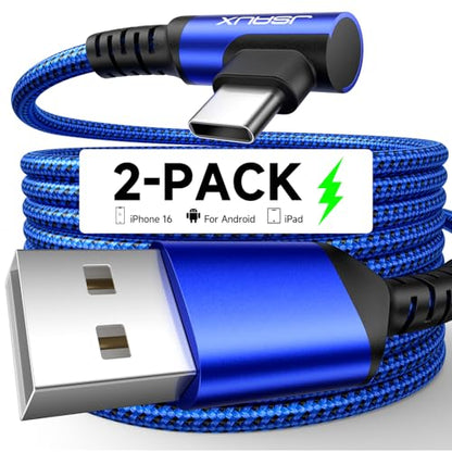 JSAUX Right Angle USB C Cable [2-Pack 6.6ft] for iPhone, Samsung, Blue - color: Blue, size: 6.6ft+6.6ft