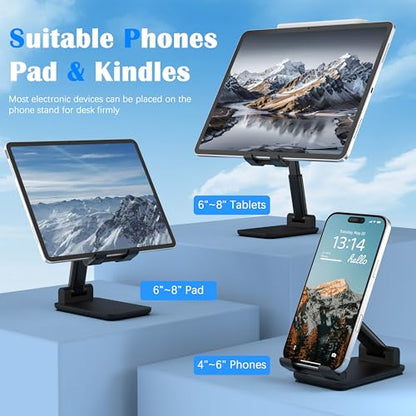 Cell Phone Stand, Adjustable Angle and Height Cell Phone Holder for Desk, Foldable and Portable, Anti-Slip Silicone Pad, Compatible with All Mobile Phones and 4-8 Inch Devices (Black&White) - color: Black&White