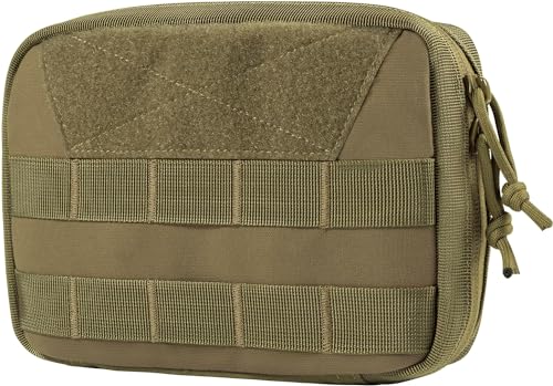 OneTigris MOLLE Pouch, Tactical Admin Pouch Belt EDC Tool Organizer Zippered Utility Waist Pack 7.5"x5"x2" - color: Brown