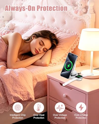 3-in-1 Magnetic Wireless Charger for iPhone, Apple Watch & AirPods, White - color: White