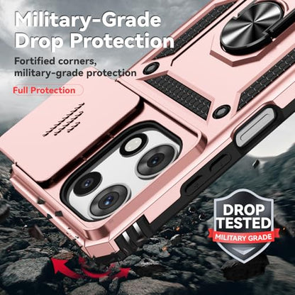 for Motorola Moto G 2025 / Moto G 2026 / Moto G Play 2026 Case, with Slide Camera Cover Screen Protector Ring Holder Kickstand Military Grade Protection Drop Tested Protective Phone Case (Rose Gold) - color: Rose Gold with camera cover Military-Grade 2nd