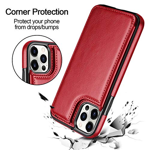 HianDier Wallet Case Compatible with iPhone 12 Pro MAX Case 5G 6.7-inch Slim Protective with Credit Card Slot Holder Flip Folio Soft PU Leather Magnetic Closure Cover, Red - color: Red