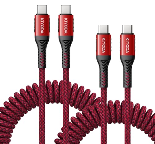 Coiled USB C Cable 6FT, 2Pack USB C to USB C Cable for Car 66W USB-C Fast - color: Red, size: 6FT - 2Pack, style: USB C to USB C