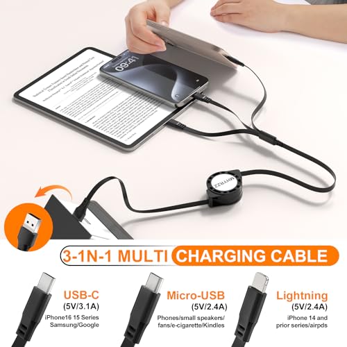 Retractable 3 in 1 Charging Cable,Multi USB Fast Charging Cord 3Pack 3.3ft
