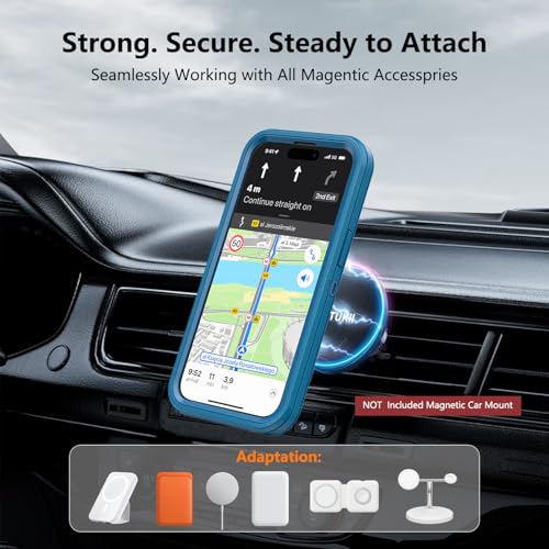 TUTUKII Magnetic for iPhone iPhone 15, 14 & 13 Case with Belt Clip Holster Dark Blue - color: Blue with Clip