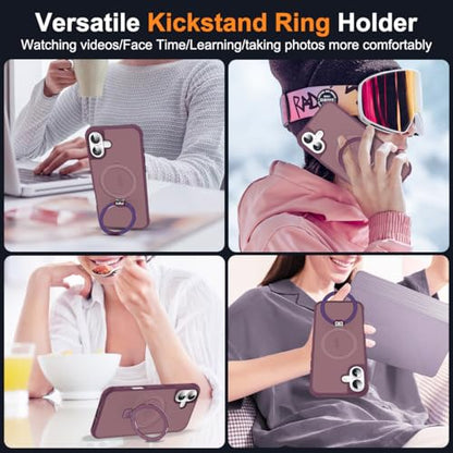 SKYLMW Compatible with iPhone 16 Plus Case with Stand,Wine Red | iPhone 16 Plus Phone Case 6.7",Magnetic Ring Stand,Compatible with MagSafe,Military-Grade Plustection,Great Grip Feeling - color: Wine Red, size: Iphone 16 Plus