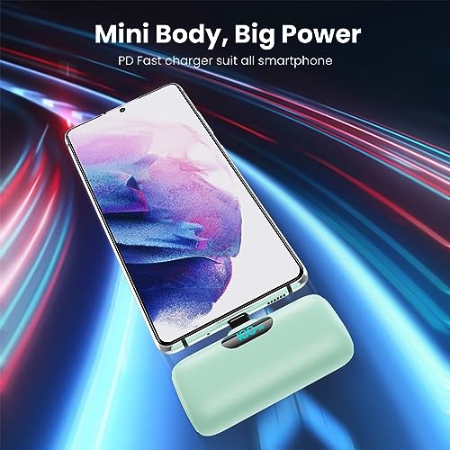 [2-Pack] Mini Portable Charger 5000mAh Power Bank,3A PD USB C Cell Phone Portable Power, LCD Display Battery Pack Compatible with iPhone 17/17 Air/16/16 pro/15/15 pro Max/Android/Samsung/Moto/LG etc - color: Light green+Light blue