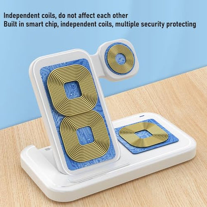 VBESTLIFE 4 in 1 Wireless Charging Station, 15W Fast Charger for Phone Watch Earbuds with Foldable Design for Travel Work Home