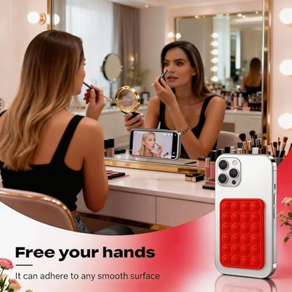 Red OCTO-Buddy Double Sided Silicone Suction Phone Case Mount, Silicon Adhesive Smartphones Stand Sticky Phone Grip, Hands-Free Phone Holder for Selfies and Videos Trending TikTok Items for iPhone
