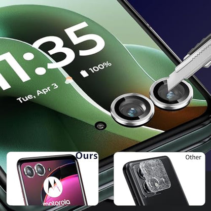 Zeking (2 Set) for Motorola Razr 60/ Razr 2025 Camera Lens Protector, Scratch-Resistant HD Clarity Ultra-Thin 9H Tempered Glass with Aluminum Edging, Individual Metal Lens Cover (Silver) - color: Silver