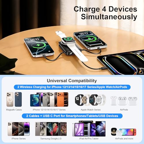 For MagSafe Portable Charger with 2 Cables & Wall Plug, Magnetic Power Bank - color: Grey