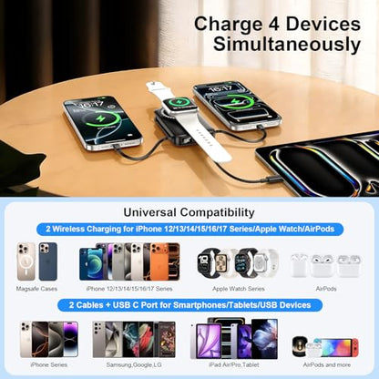 For MagSafe Portable Charger with 2 Cables & Wall Plug, Magnetic Power Bank - color: Grey