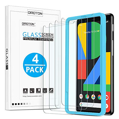 OMOTON [4 Pack Screen Protector for Google Pixel 4 (5.7 Inch), Tempered Glass/Scratch Resistant/Only Cover Display Area - size: Pixel 4-5.7 inch