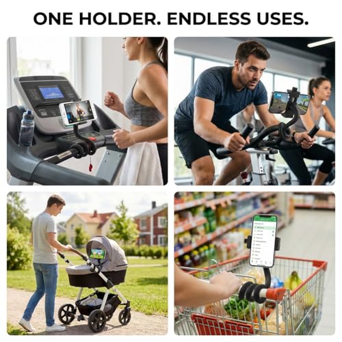 Flexible Phone Holder for Treadmill, Portable Gooseneck 16.9” Long Arm