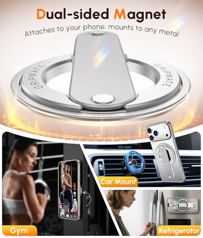 GripMate 2nd Magnetic Phone Ring Holder, Slim MagSafe Finger Loop Grip - color: Silver