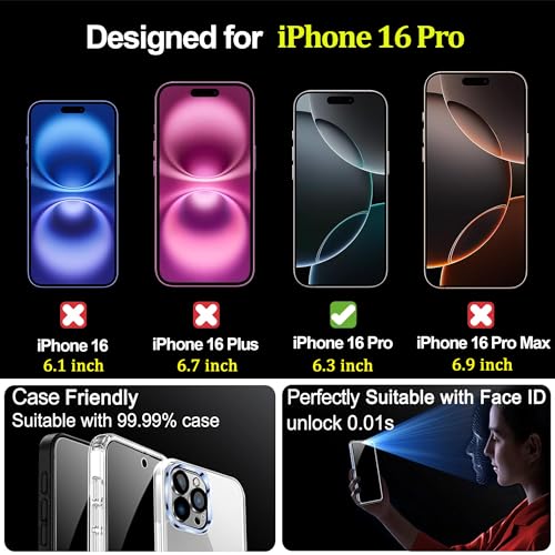 2 Pack for iPhone 16 Pro Privacy Screen Protector 25° Anti-Spy