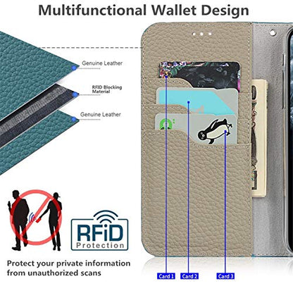 iCoverCase Compatible with iPhone 13 Wallet Case, RFID Blocking Genuine Leather Magnetic Case with Wrist Strap and Card Slots Kickstand Feature Flip Cover 6.1 Inch (Light Blue) - color: Light Blue, size: iPhone 13