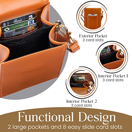 Classico Small Crossbody Phone Purse for Women - Crossbody Bag Wallet for Phone, Cards, Accessories - color: Tan