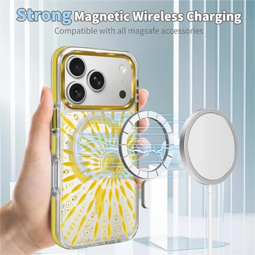 VisEnt Clear Case for iPhone 17 Pro, Magnetic Phone Case, Transparent Slim Cover, Military Grade Protection, Shockproof, Anti-Yellowing, Scratch Resistant, Folk Gold Sun - color: Folk Gold Sun, size: Iphone 17 Pro