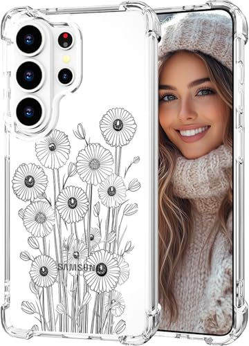 Hungo Compatible for Samsung Galaxy S26 Ultra Case, Thin Slim Cute Girly Skin Cases Protector with Airbag Bumper for Women Girls (Clear Black Floral Wild) - color: Clear Black Floral Wild, size: Galaxy S26 Ultra
