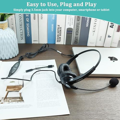 Callez 3.5mm Headset with Microphone Noise Cancelling for Cell Phone PC - color: Gray-Binaural