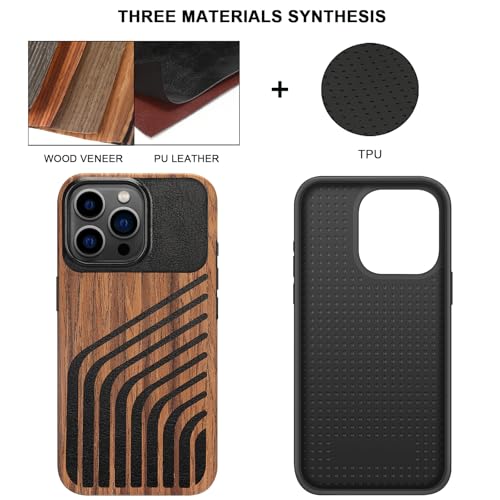 TENDLIN Compatible with iPhone 15 Pro Case Wood Grain with Carbon Fiber Texture Design Leather Hybrid Slim Case (Hairline) - color: Hairline, size: iPhone 15 Pro