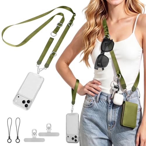 takyu Multifunctional Phone Lanyard, 3 in 1 Cell Phone Detachable Adjustable Crossbody Strap & Neck Lanyard & Wrist Lanyard with 2x Tether Tab for Most Smartphones, Outdoor Travel Essential Green - color: Greenx1