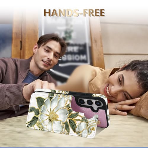 NNH Compatible with Samsung Galaxy S24 Wallet Case with RFID Blocking Card Slots Folio Flip PU Leather Kickstand Double Magnetic Clasp Design Cover for Galaxy S24(6.2 inch-Magnolia Flowers) - color: Magnolia Flowers, size: Galaxy S24 6.2 inch