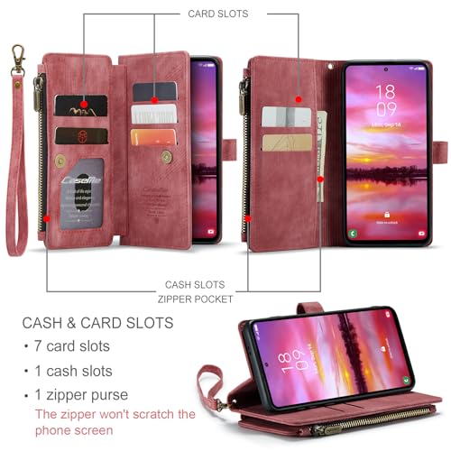 Samsung Galaxy S24 5G Wallet Case with Card Holder Kickstand Magnetic Zipper Pocket Lanyard Strap Wristlet,Leather Flip Case Wallet for Samsung Galaxy S24 5G 6.2 Inch(Red) - color: Red, size: S24 5G 6.2 Inch