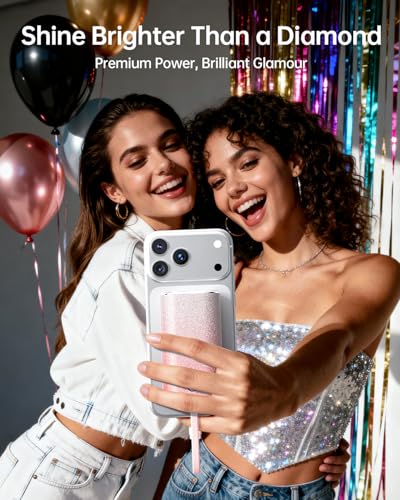 iWALK Sparkly 10000mAh Portable Charger, 22.5W Fast Charging Small Power Bank with Built-in USB-C Cable, Diamond Glitter Ultra-Compact Battery for iPhone 17/17 Pro/16/16 Pro/15, Samsung,ShinyPink - color: ShinyPink 22.5W