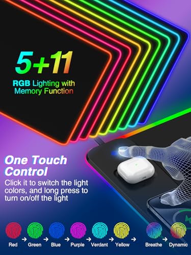 Magnetic Charging Mouse Pad 31.5x15.75, 15W Fast Wireless Charging Desk Mat, XXL Desk Pad RGB Gaming Mousepad, Home Office Large Keyboard Pad with Ultra-Smooth Surface, Non-Slip Base - color: 31.5x15.75"Magnetic RGB-Black with PD Charger