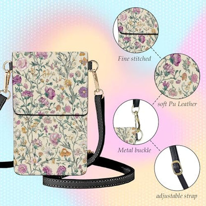 Small Crossbody Bags for Women Touchscreen Cell Phone Bag Cross Body Purses with Adjustable Strap,Gifts for Teenage Girls-Floral Pattern