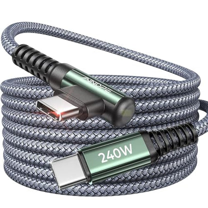 AINOPE 240W USB C to USB C Cable [10FT] Right Angle C to C Cable - color: Grey, size: 10FT