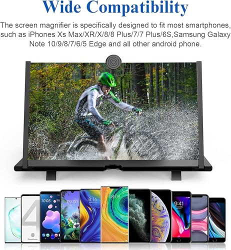 16" Screen Magnifier for Cell Phone – 3D HD Magnifing Screen Enlarger Projector for Movies Videos and Gaming – Foldable Phone Stand Holder with Screen Amplifier–Supports All Smartphones (Black-16inch) - size: 16 inch