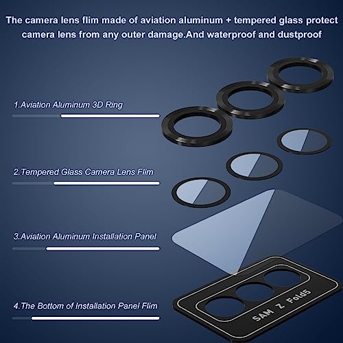 Suoman for Samsung Galaxy Z Fold 5 Camera Lens Protector, Metal Texture Style Tempered Glass Camera Lens Cover [Metal CD Lines] - Black - color: Black