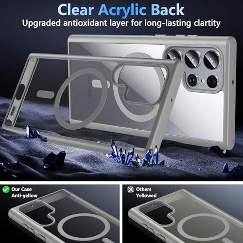 Hensinple for Samsung Galaxy S22 Ultra Case Magnetic, Galaxy S22 Ultra Phone Case Wireless Charging, Clear Hard Back Shockproof Cover Case 6.8 Inch, Gray - color: Gray-S22 Ultra, size: Galaxy S22 Ultra 6.8 inch