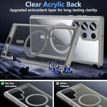 Hensinple for Samsung Galaxy S22 Ultra Case Magnetic, Galaxy S22 Ultra Phone Case Wireless Charging, Clear Hard Back Shockproof Cover Case 6.8 Inch, Gray - color: Gray-S22 Ultra, size: Galaxy S22 Ultra 6.8 inch
