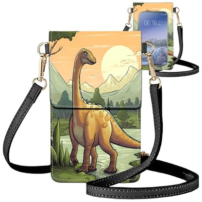 for Women Cell Phone Purse,with Touchscreen Cell Phone Purse,PU Leather Shoulder Bag Waterproof Phone Wallet Case with Clear Touch Screen Window up to 6.7 inch Smartphone, - color: Forest Dinosaur -245