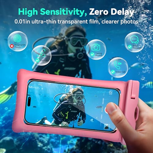 Floating Waterproof Phone Pouch 2 Pack - Dual Floatable Airbags Up to 7.2", IPX8 Waterproof Phone Dry Bag with Lanyard for Beach, for iPhone 17 16 15 Samsung Galaxy Etc., White + Pink - color: White + Pink