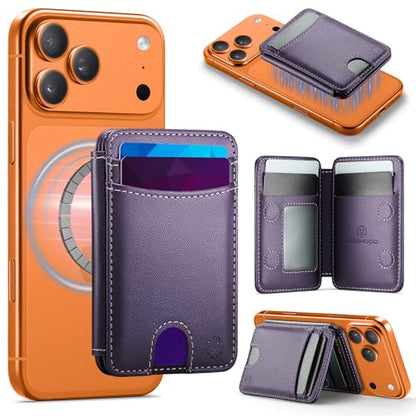 HXY for Magsafe Wallet Magnetic Card Holder RFID Blocking with Stand, 6 Card Holder for Phone Case, Slim Leather Magnetic Wallet for iPhone 17/16/15/14/13/12 Pro/Max/Plus (Purple) - color: Purple