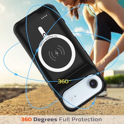 Battery Case for iPhone Air, Upgraded 12000mAh Rechargeable Portable Extended Battery Pack Supported Qi Wireless Charging Case Compatible with iPhone Air(6.5 inch) Charger Cover Power Bank (Black) - size: iPhone 17 Air (6.5 inch)