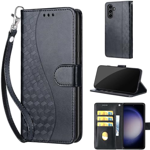 Wallet Case for Samsung Galaxy S24 Plus 6.7 inch, Black | Women Flip Folio Cover, Embossed PU Leather, Stand, Credit Card Holders Slots, Wrist Strap - color: 3