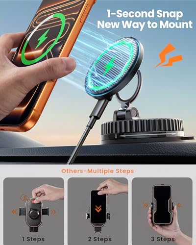 15W MagSafe Car Mount Charger, Vacuum Magnetic Phone Holders for Your Car