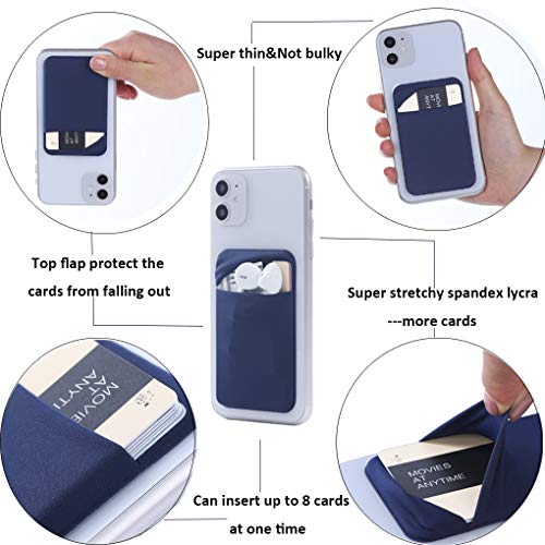3Pack Cell Phone Card Holder Pocket Sticker Stretchy Cloth for Back of Phone with Flap Credit/ID Card Sleeve Adhesive Stick on Wallet for iPhone,Android All Smartphones (2Navy Blue,1Black) - color: 2Navy Blue,1Black