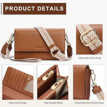 Small Crossbody Bags for Women RFID Vegan Leather Wristlet Phone Mini Purse Shoulder Handbag Wallet Travel Purse - color: Brown