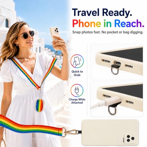 chushui Clip and Go Strap for Phone with Wallet Crossbody, Adjustable Anti-Theft Cell Phone Lanyard,Purse Strap with Zippered Pouch, for Women - color: Rainbow + Clear Pouch + Phone Shim