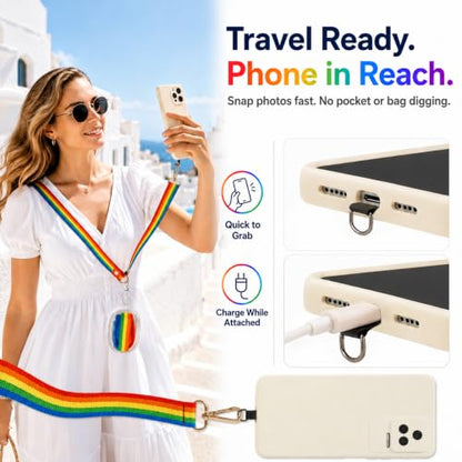 chushui Clip and Go Strap for Phone with Wallet Crossbody, Adjustable Anti-Theft Cell Phone Lanyard,Purse Strap with Zippered Pouch, for Women - color: Rainbow + Clear Pouch + Phone Shim