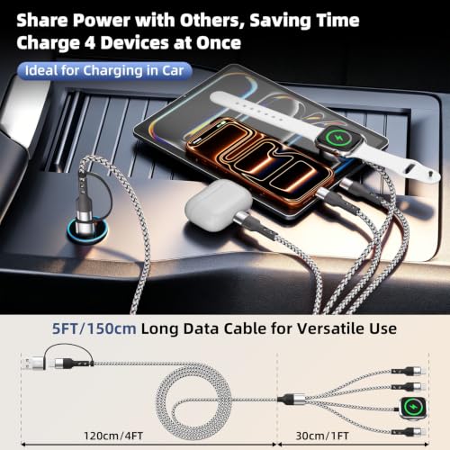 3 USB C Multi Charging Cable for Phone iWatch Charger/Car Travel Essentials - color: Black-White, size: 1Pack5FT