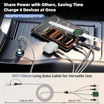 3 USB C Multi Charging Cable for Phone iWatch Charger/Car Travel Essentials - color: Black-White, size: 1Pack5FT